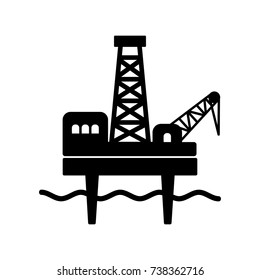 Fixed offshore platform, used for oil and gas drilling and production. Black flat vector icon for petroleum industry