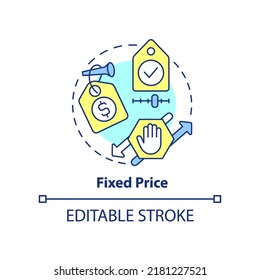 Fixed Price Concept Icon. Procurement Contract Abstract Idea Thin Line Illustration. Predetermined Costs. Specific Pricing. Isolated Outline Drawing. Editable Stroke. Arial, Myriad Pro-Bold Fonts Used