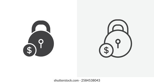 Fixed price icons vectors illustrations in black fill and liner versions