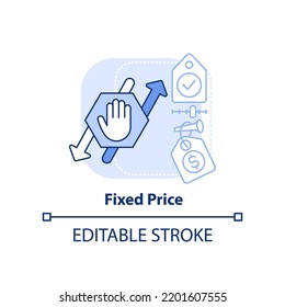 Fixed Price Light Blue Concept Icon. Procurement Contract Abstract Idea Thin Line Illustration. Predetermined Costs. Isolated Outline Drawing. Editable Stroke. Arial, Myriad Pro-Bold Fonts Used