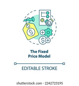 Fixed price model concept icon. Outsourcing contract type abstract idea thin line illustration. Deadline and budget. Isolated outline drawing. Editable stroke. Arial, Myriad Pro-Bold fonts used