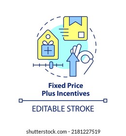 Fixed price plus incentives concept icon. Common contract type abstract idea thin line illustration. Win-win strategy. Isolated outline drawing. Editable stroke. Arial, Myriad Pro-Bold fonts used