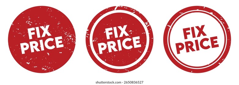 Fixed price stamp icon set in grunge distressed round style