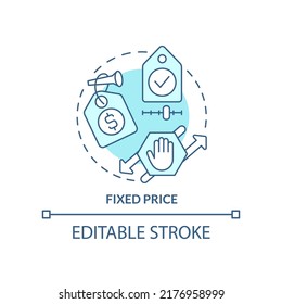 Fixed Price Turquoise Concept Icon. Procurement Contract Abstract Idea Thin Line Illustration. Predetermined Costs. Isolated Outline Drawing. Editable Stroke. Arial, Myriad Pro-Bold Fonts Used