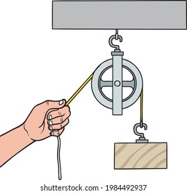 fixed pulley line vector illustration isolated on white background.     fixed pulley drawing