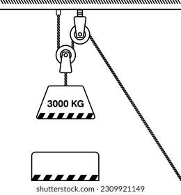 Fixed pulley system isolated on white background. Loaded Movable Pulleys. Physics experiment for education on force and motion with pulley illustration. The laws of motion. Simple Machines Pulleys.
