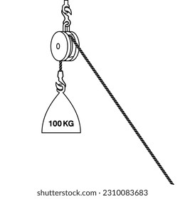 Fixed pulley system isolated on white background. Loaded Movable Pulleys. Physics experiment for education on force and motion with pulley illustration. The laws of motion. Simple Machines Pulleys.