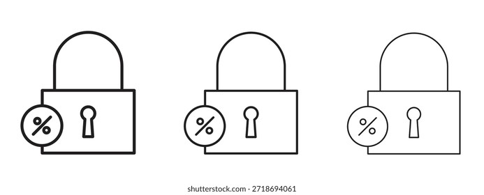 Ícone de hipoteca de taxa fixa logotipo conjunto de pictogramas preto. linha fina esboço arte.