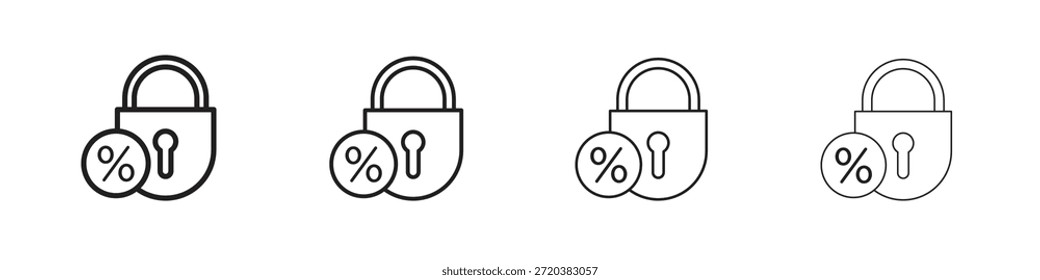 Conjunto de iconos de hipoteca de tasa fija, Ilustración, Negro