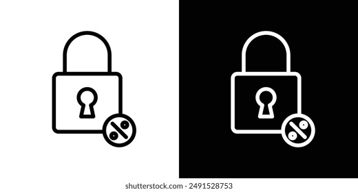 Fixed rate mortgage outlined icon set in black and white colors