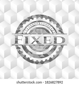 Graues Emblem im Retro-Stil mit geometrischem, würfelweißem Hintergrund. 
