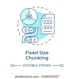 Fixed size chunking soft blue concept icon. Level of fragmentation strategy in RAG. Standardizing data. Round shape line illustration. Abstract idea. Graphic design. Easy to use in presentation