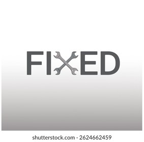 fixed slogan two wrench and text creative logo vector icon symbol	