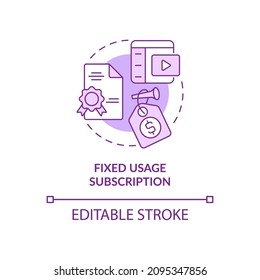 Fixed usage subscription purple concept icon. Types of subscription abstract idea thin line illustration. Isolated outline drawing. Editable stroke. Roboto-Medium, Myriad Pro-Bold fonts used