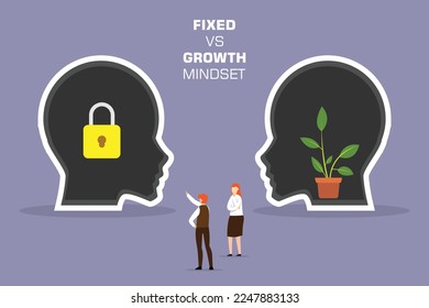 Fixed Vs Growth Mindset 2d vector illustration concept for banner, website, illustration, landing page, flyer, etc