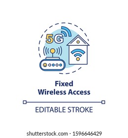 Fixed wireless access concept icon. 5G technologies idea thin line illustration. Global coverege. Mobile internet. High-speed connection. Vector isolated outline drawing. Editable stroke