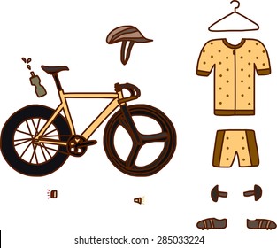 fixed-gear and bicycle suit. illustration, vector