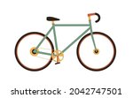 Fixed-gear city bike in vintage 1970s style. Single-speed retro road bicycle with chain, frame and cog wheel. Urban racer. Flat vector illustration of fixie cycle isolated on white background