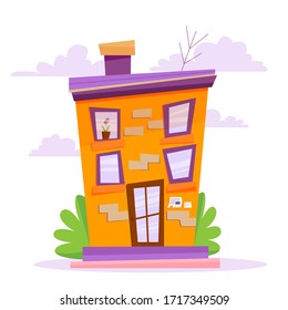 Fixer upper home renovation before and after. Old run-down house remodeled into cute traditional suburban cottage. Isolated vector illustration, flat cartoon style.