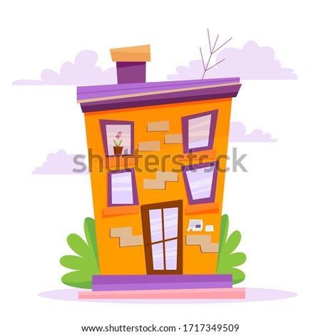 Fixer upper home renovation before and after. Old run-down house remodeled into cute traditional suburban cottage. Isolated vector illustration, flat cartoon style.