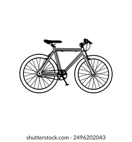 fixie bike modern side view black and white vector line art