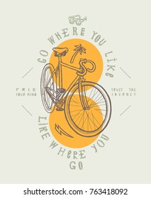 Fixie city bicycle t-shirt print. Go where you like - like where you go.