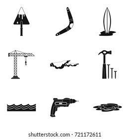 Fixing the bridge icons set. Simple set of 9 fixing the bridge vector icons for web isolated on white background