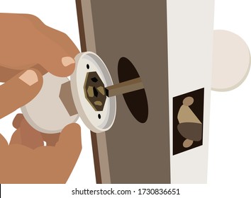 Fixing broken handle door Flat Illustration. Vector Illustration