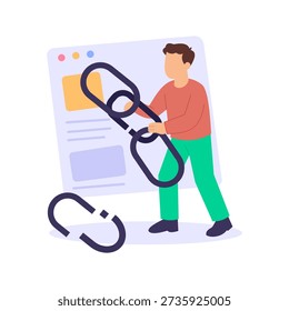 Fixing Broken Links, repairing nonfunctional website connections, Flat vector character illustration