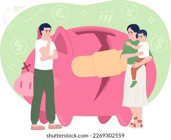 Corregir el presupuesto de familia 2D vector aislado ilustración spot. Pareja con gastos domésticos de planificación infantil personajes planos sobre el fondo de las caricaturas. Colorida escena editable para móvil, sitio web, revista
