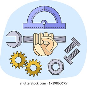 fixing fix wrench outline tools instruments hand holding problem solving solve repair work adjust settings 