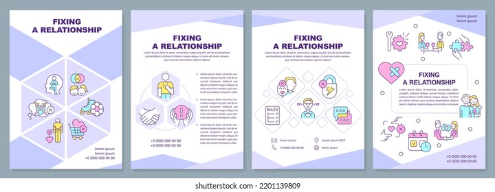 Fixing relationship brochure template. Be open about feelings. Leaflet design with linear icons. Editable 4 vector layouts for presentation, annual reports. Arial-Black, Myriad Pro-Regular fonts used