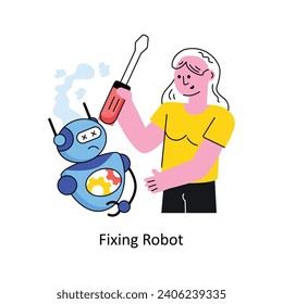 Fixing Robot vector Filled outline Design illustration. Symbol on White background EPS 10 File 