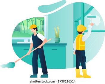 Fixing Service. Clean your house with a fixing service anytime. Fixing Service vector illustration concept.