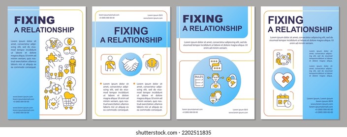 Fixing Struggling Relationship Brochure Template. Share Feelings. Leaflet Design With Linear Icons. Editable 4 Vector Layouts For Presentation, Annual Reports. Arial, Myriad Pro-Regular Fonts Used