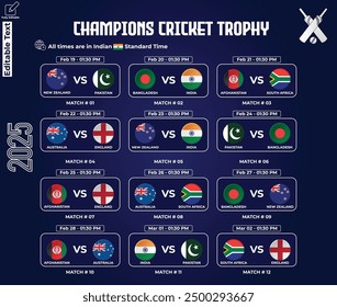 Calendario del Champions Cricket Contest 2025 