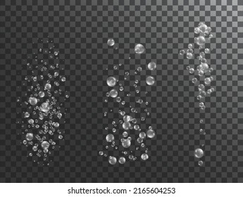 Fizz air bubbles on transparent background isolated. Sparkling oxygen bubbles in water. Realistic underwater background temtlate