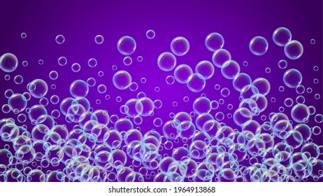 Fizz background with shampoo foam and soap bubbles.