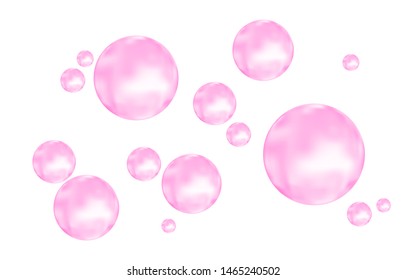  Fizz. Pink Fizzing Air Or Water Bubbles On White  Background. Fizzy Sparkles. Gum. Vector Texture.