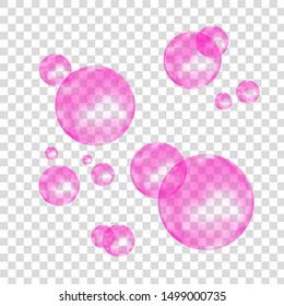 Fizz. Pink fizzing air or water bubbles on white  background. Fizzy sparkles. Gum. Vector texture.