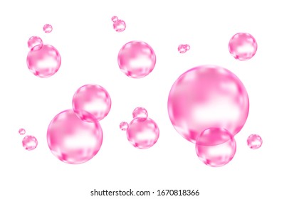  Fizz. Pink fizzing air or water bubbles on white  background. Fizzy sparkles. Gum. Vector texture.