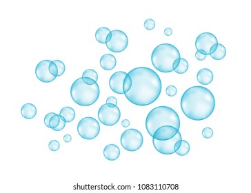  Fizz. Underwater blue fizzing air, water or oxygen  bubbles on white  background. Fizzy sparkles in sea, aquarium.  Undersea vector texture.