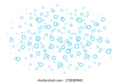  Fizz. Underwater blue fizzing air, water or oxygen  bubbles on white  background. Fizzy sparkles in sea, aquarium.  Undersea vector texture.