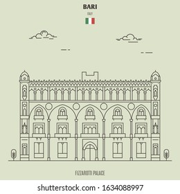 Fizzarotti Palace in Bari, Italy. Landmark icon in linear style