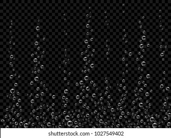 Fizzing Air Bubbles On Black Background. Underwater Oxygen Texture Of Water Or Drink. Fizzy Bubbles In Soda Water, Champagne, Sparkling Wine, Lemonade, Aquarium, Sea, Ocean. Realistic 3d Illustration.