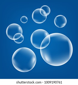  Fizzing air bubbles on blue  background. Fizzy sparkles in water, sea, aquarium, ocean. Soda. Undersea vector texture.