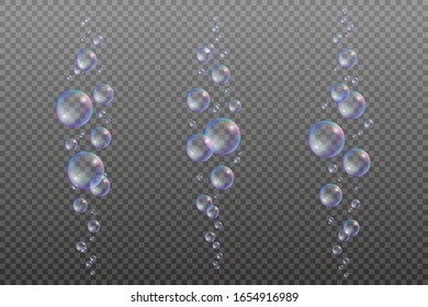 Fizzing air bubbles with rainbow reflections. Vector illustration isolated on a transparent background