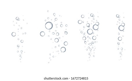 Fizzing air bubbles stream. Soda pop. Champagne. Soap Water Bubbles. Water bubbles. Realistic clear Water drops realistic set  for your design.