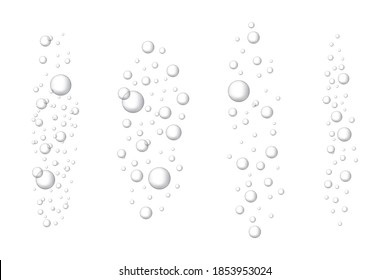 Fizzing air bubbles underwater. Realistic water bubbles. Bubbles for fizzy drinks, sparkling champagne and tablet, water soluble.