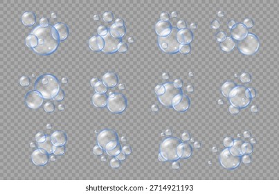 Burbujas de aire y agua de color rosa con destellos efervescentes sobre fondo transparente. Textura de Vector de goma de mascar y burbujas de colágeno para un diseño de ensueño.